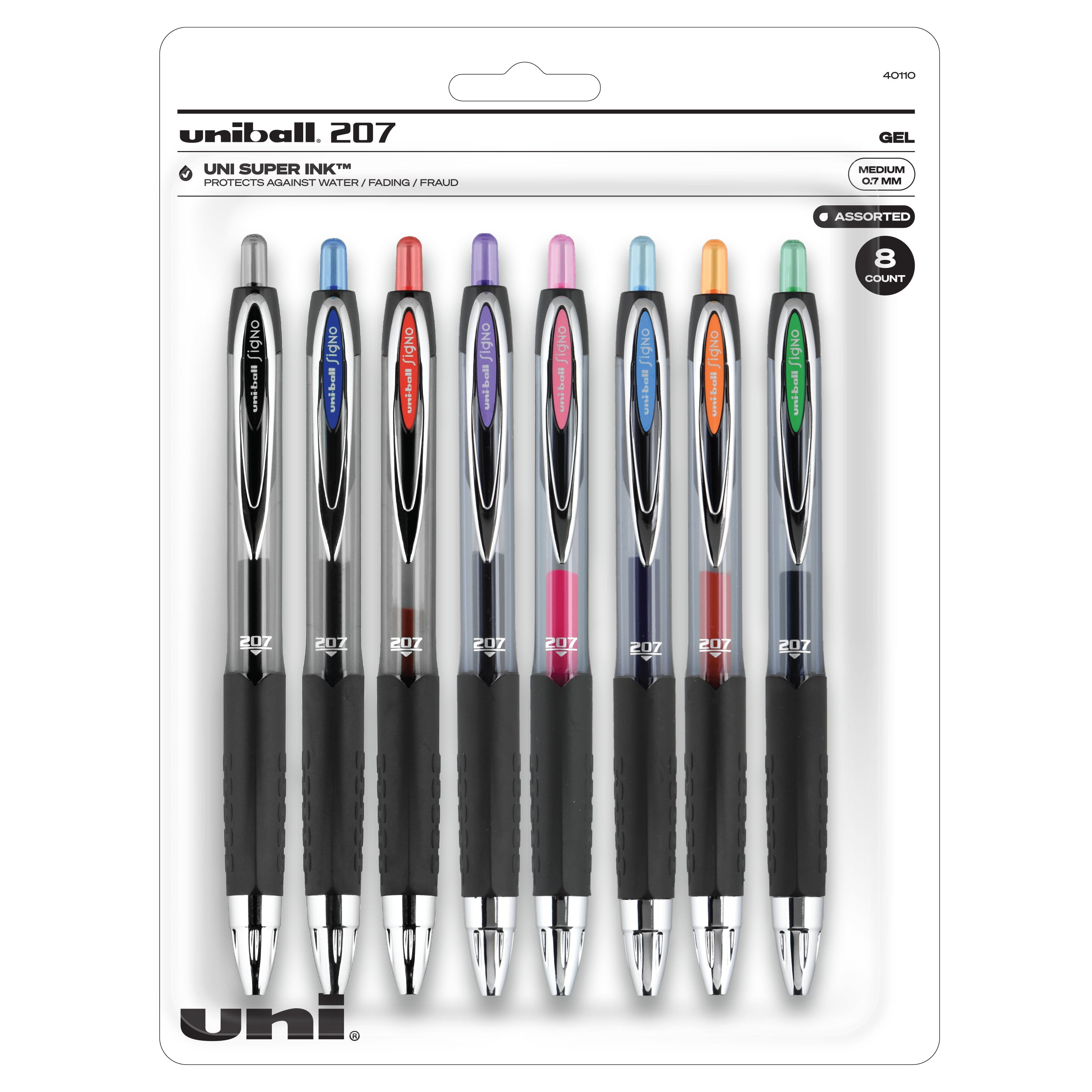 Uniball 207 Retractable Gel Pens, Medium Point (0.7mm), Assorted Ink, 8  Count 