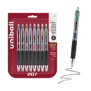 uniball 207 Retractable Gel Pens, 0.7mm Medium Point, Assorted Ink, 8 Count