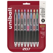 uniball 207 Retractable Gel Pens, Medium Point 0.7mm, Assorted, 8 Pack