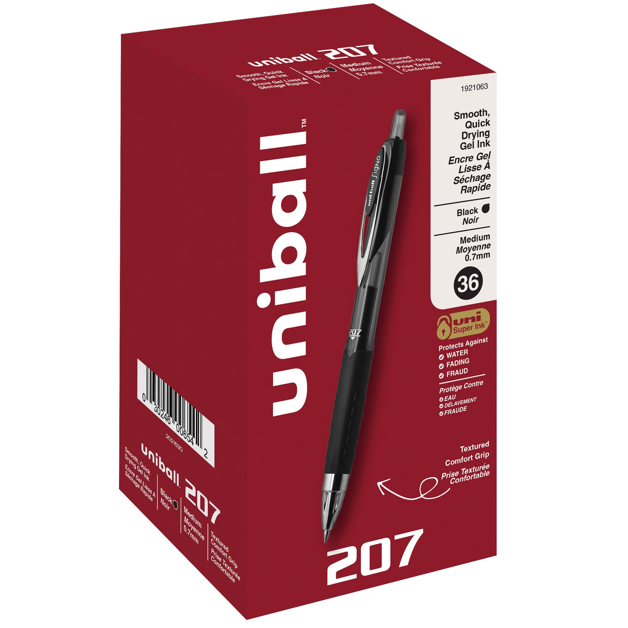 uniball 207 Retractable Gel Pens, Medium Point (0.7mm), Black Ink, 36 Count