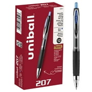 uniball 207 Retractable Gel Pens, Medium Point 0.7mm, Blue Ink, 12 Count