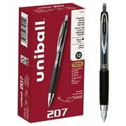 uniball 207 Retractable Gel Pens, Micro Point 0.5mm, Black Ink, 12 Count