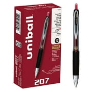 uniball 207 Retractable Gel Pens, Micro Point (0.5mm), Red Ink, 12 Count