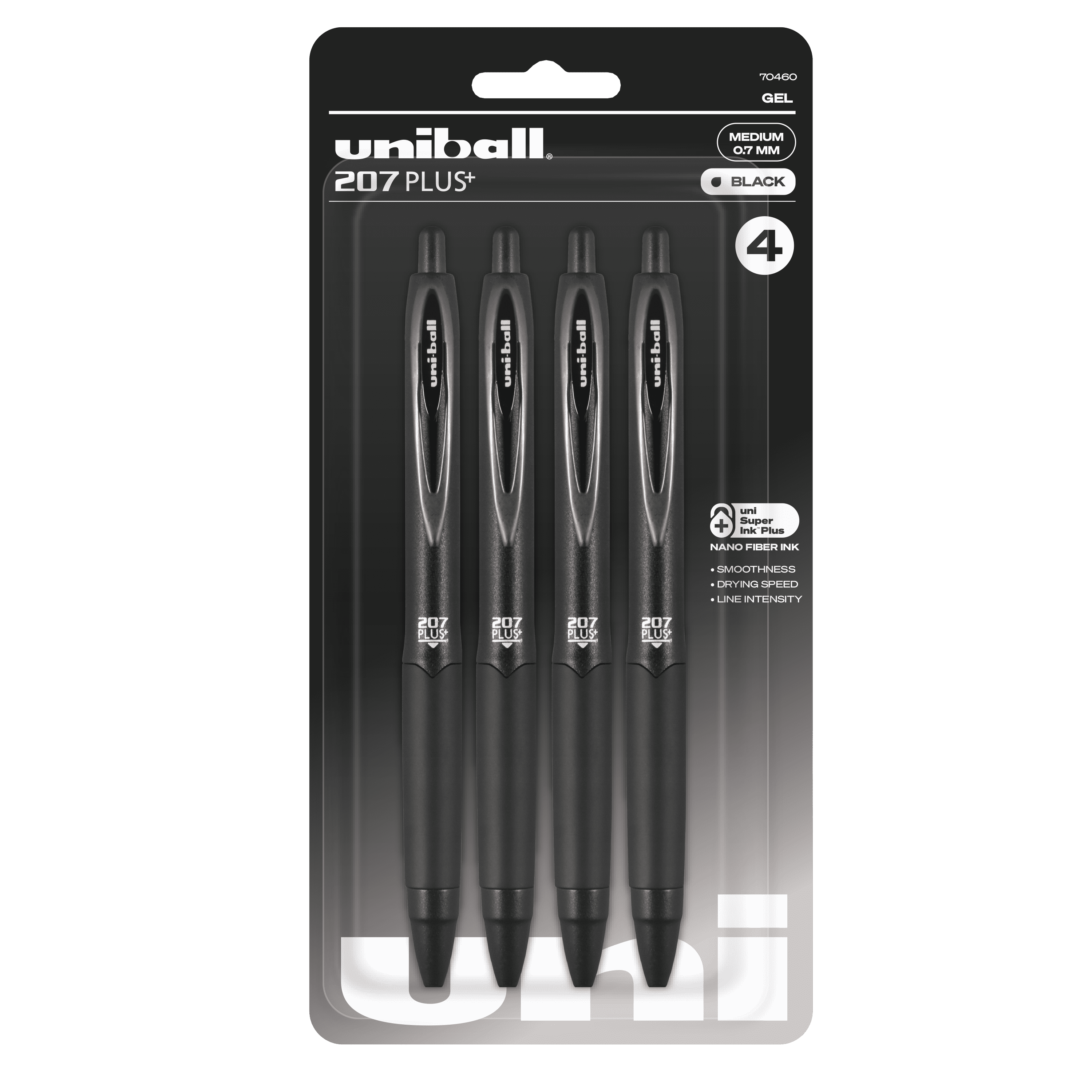 Uniball 207Plus+, Gel Pens, (0.5mm), Black Ink, 4 Count