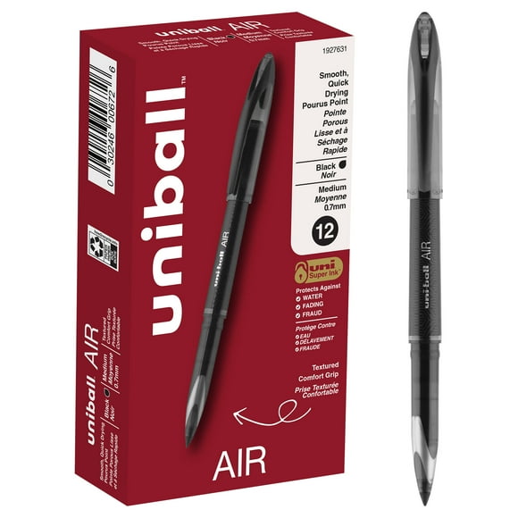 uniball Air Porous Point Pens, Fine Point (0.7mm), Black Ink, 12 Count