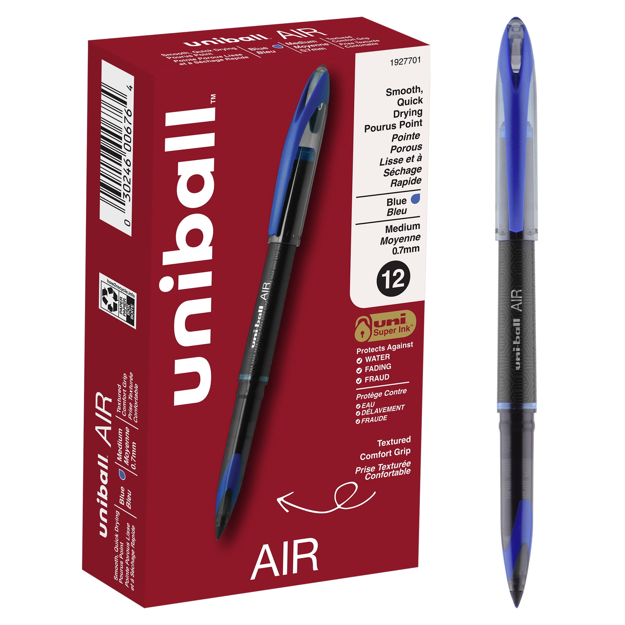 uniball Air Porous Point Pens, Fine Point (0.7mm), Blue Ink, 12 Count