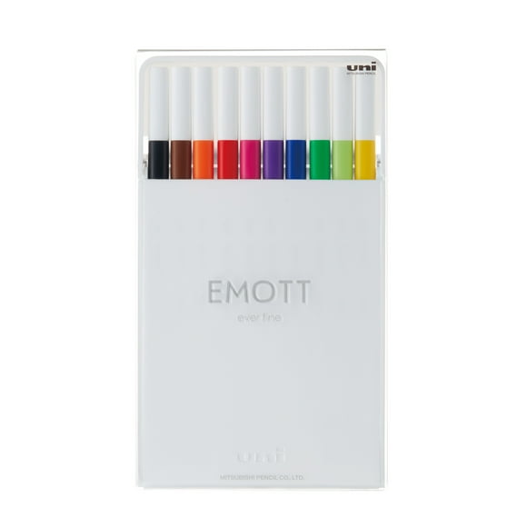 Uniball EMOTT Fine Line Marker Pens, Fine Point (0.4mm), Assorted Ink, 10 Count
