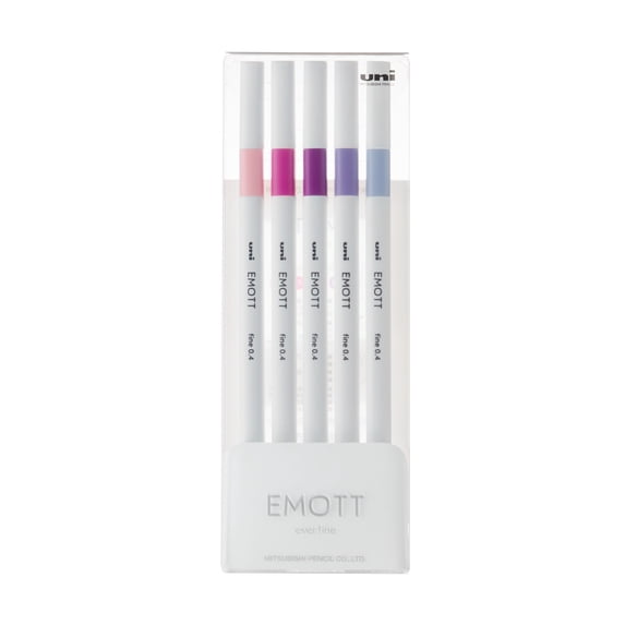 uniball EMOTT Fine Line Marker Pens, Fine Point, 0.4mm, Assorted Ink Colors, 5 Count
