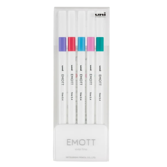 Uniball EMOTT Fine Line Marker Pens, Micro Point (0.4mm), Assorted Candy Pop Colors, 5 Count