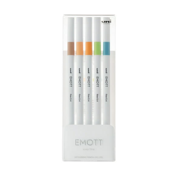 Uniball EMOTT Fine Line Marker Pens, Micro Point (0.4mm), Assorted Nature Colors, 5 Count