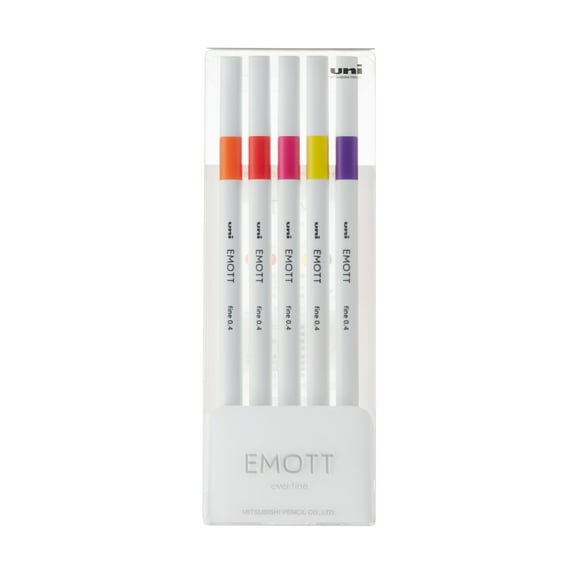 uniball EMOTT Fine Line Marker Pens, Micro Point (0.4mm), Assorted Passion Colors, 5 Count
