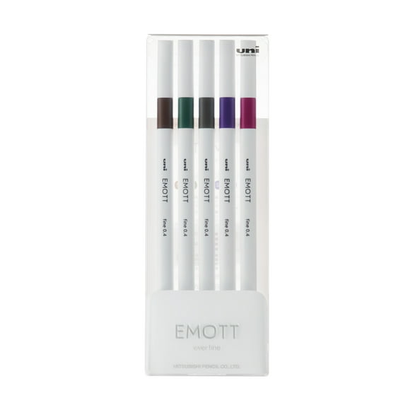Uniball EMOTT Fine Line Marker Pens, Micro Point (0.4mm), Assorted Vintage Colors, 5 Count
