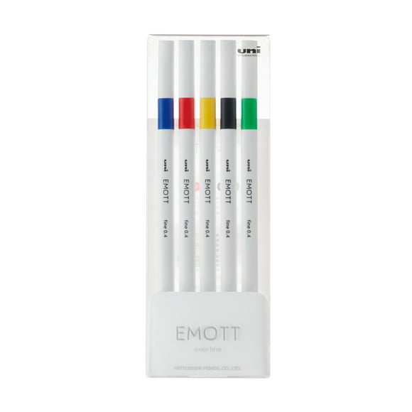 Uniball EMOTT Fine Line Marker Pens, Micro Point (0.4mm), Assorted Vivid Colors, 5 Count