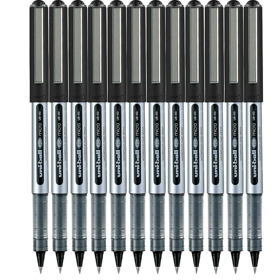 Uniball Eye Micro 0.5mm UB-150 Black Ink Roller Ball Pen Pack of 12 Pieces