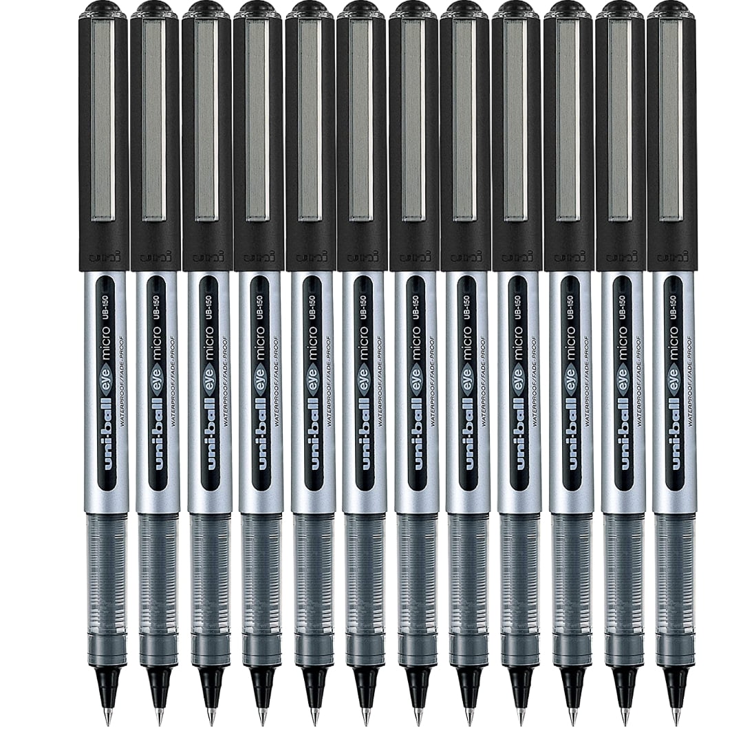 Uniball Eye Micro 0.5mm UB150 Black Ink Roller Ball Pen Pack of 12 Pieces