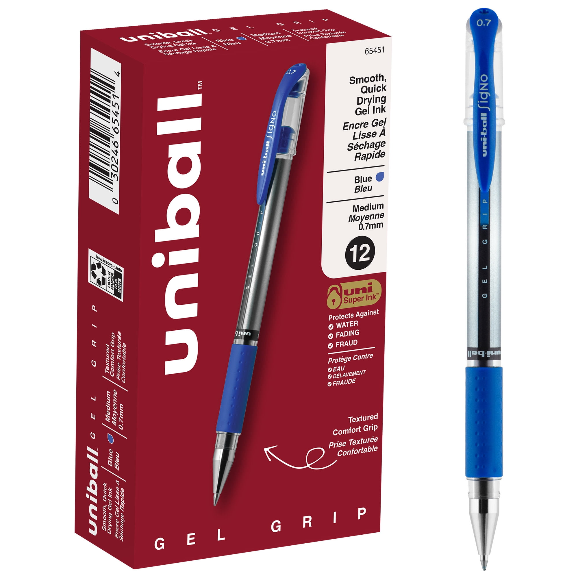 uniball, Gel Grip Gel Pens, 0.7mm, Blue Ink, 12 Count - Walmart.com