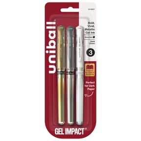 uniball Gel Impact Gel Pens, Bold Point, 1.0mm, Gold/Silver/White Ink, 3 Count
