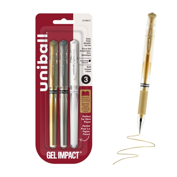 uniball™ Gel Impact Pen, Bold Point, 1.0 mm, Assorted Metallic Ink, 3 Count