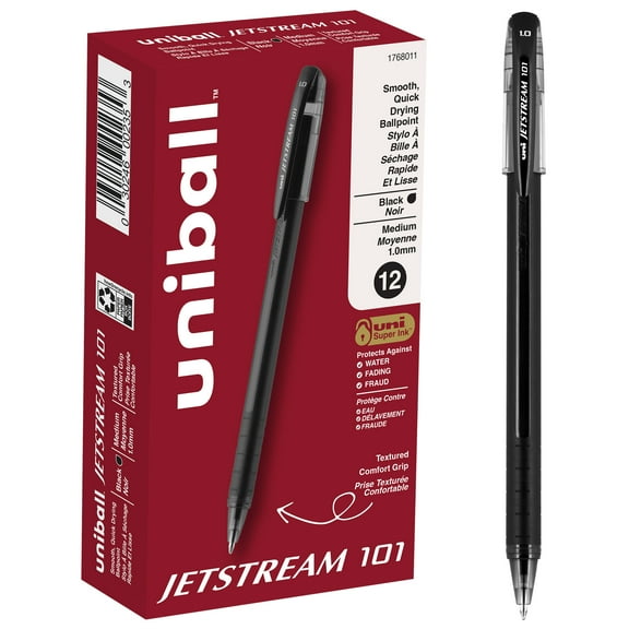 uniball Jetstream 101 Stick Ballpoint Pens, Medium Point (1.0mm), Black Ink, 12 Count