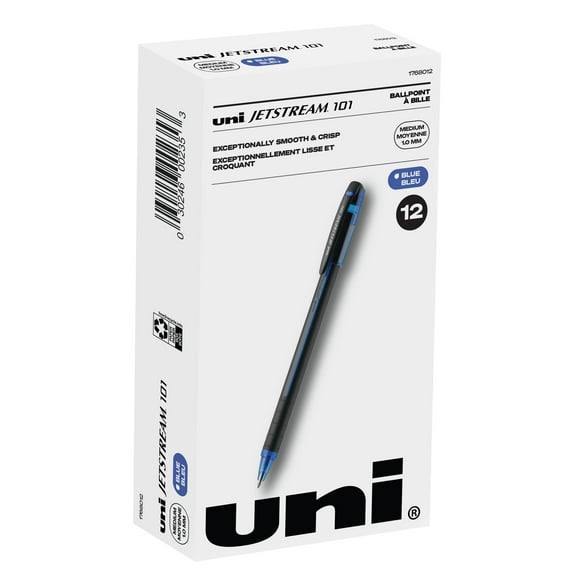 Uniball Jetstream 101 Stick Ballpoint Pens, Medium Point (1.0mm), Blue Ink, 12 Count