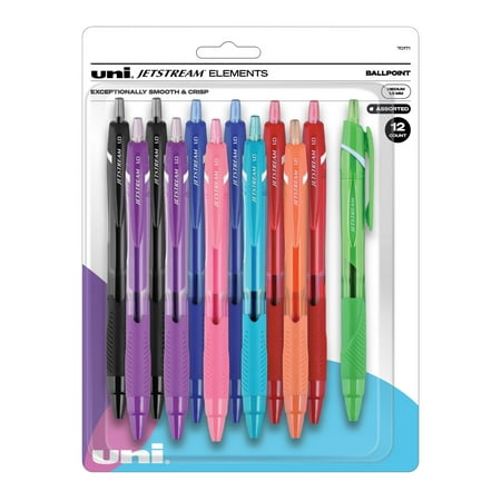 Uniball Jetstream Elements Ballpoint Pens, Medium Point (1.0mm), Assorted Ink, 12 Count