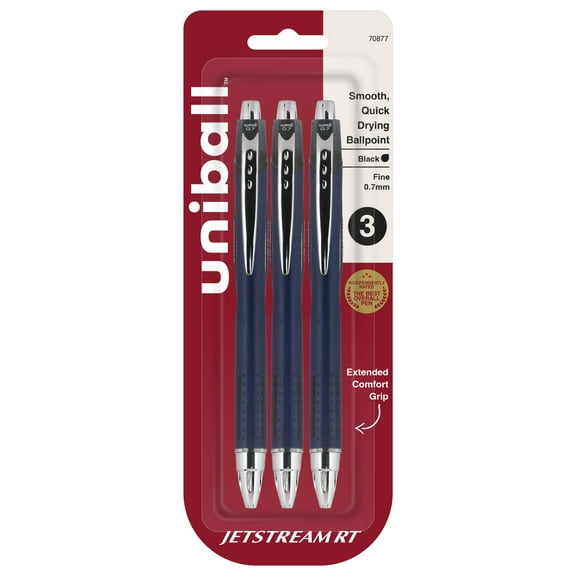uniball Jetstream RT Ballpoint Pens, Fine Point (0.7mm), Black Ink, 3 Count
