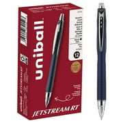uniball Jetstream Retractable Ballpoint Pens, Fine Point, 0.7mm, Navy Barrel, Black Ink, 12 Count