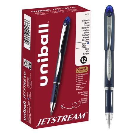 uniball Jetstream Stick Ballpoint Pens, Fine Point (0.7mm), Blue Ink, 12 Count