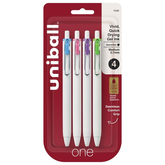 uniball One Retractable Gel Pens, Medium Point (0.7mm), Assorted Ink, 4 Count