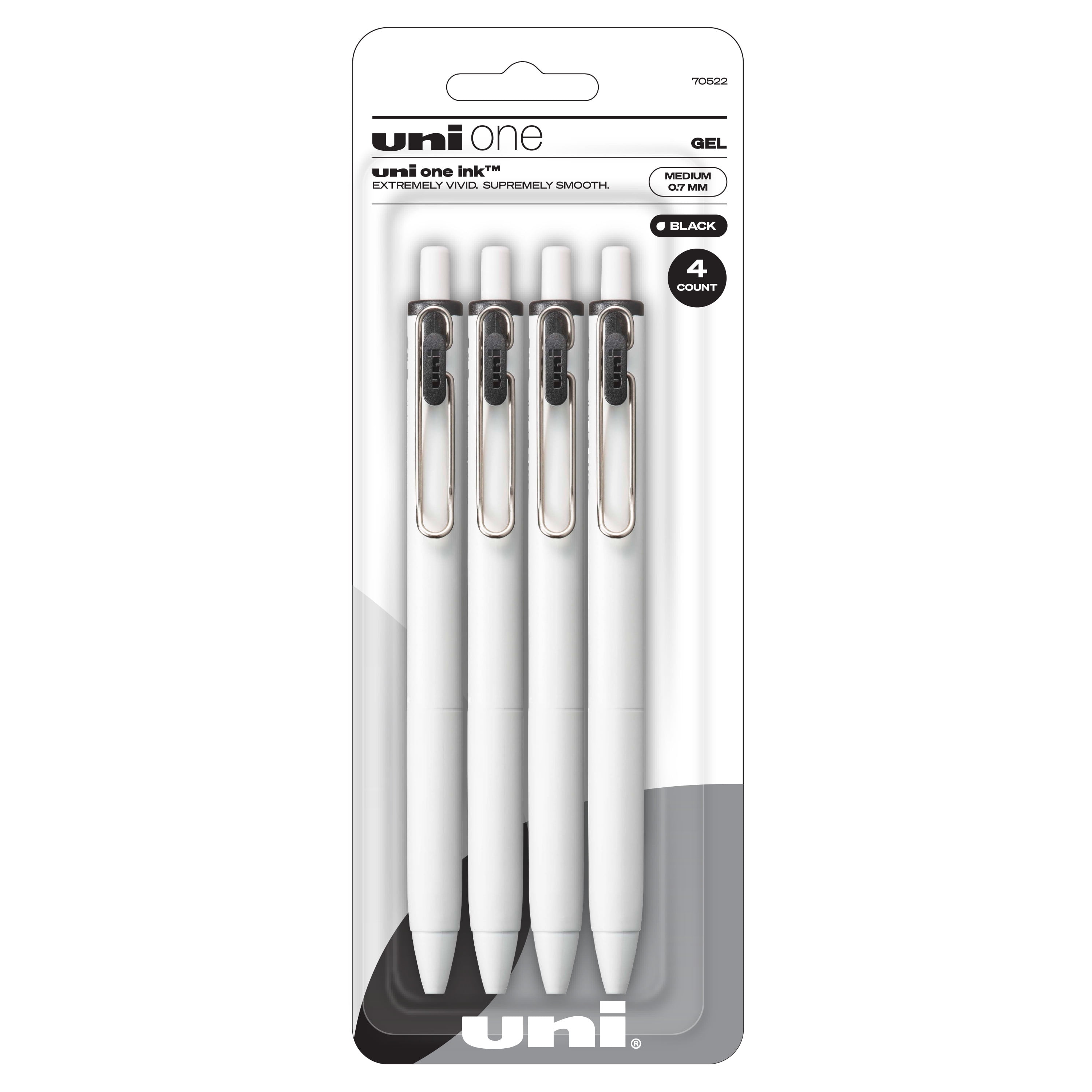 Uniball One Retractable Gel Pens, Medium Point (0.7mm), Black Ink, 4