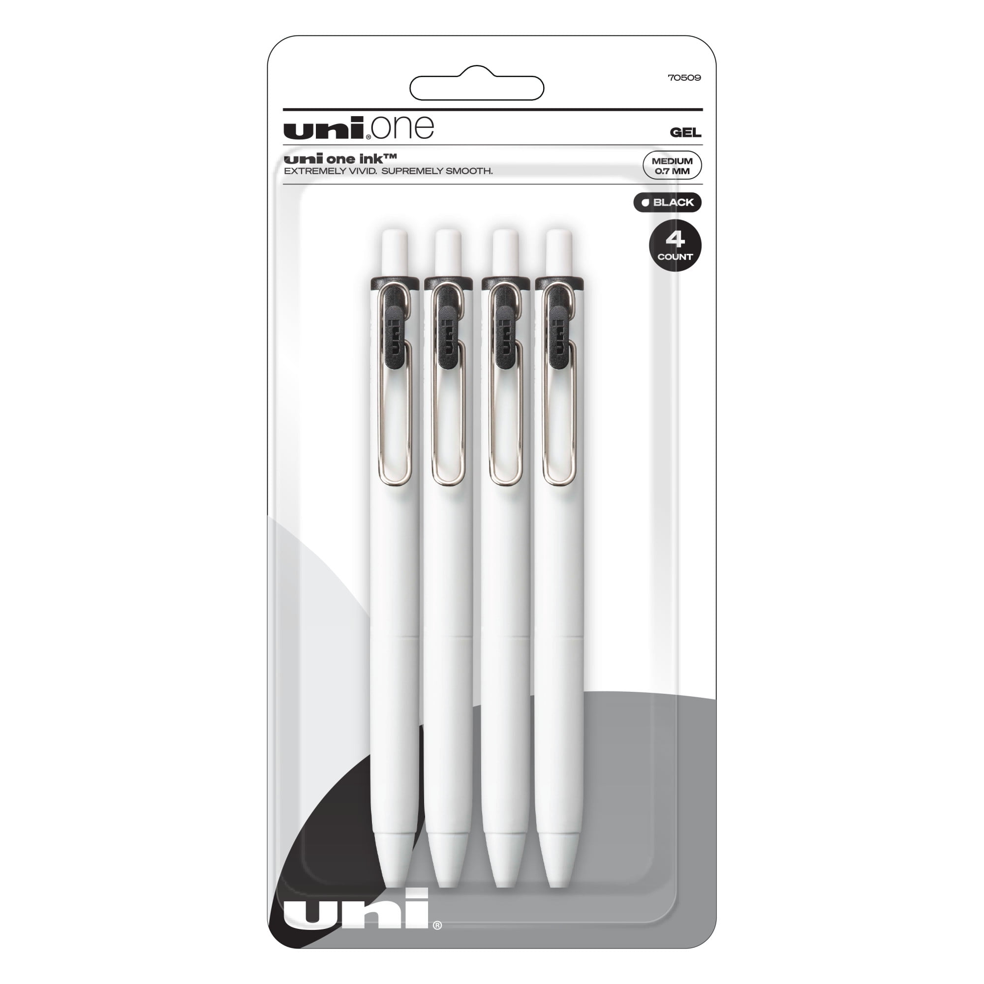 uniball One Retractable Gel Pens, Medium Point (0.7mm), Black Ink, 4 Count
