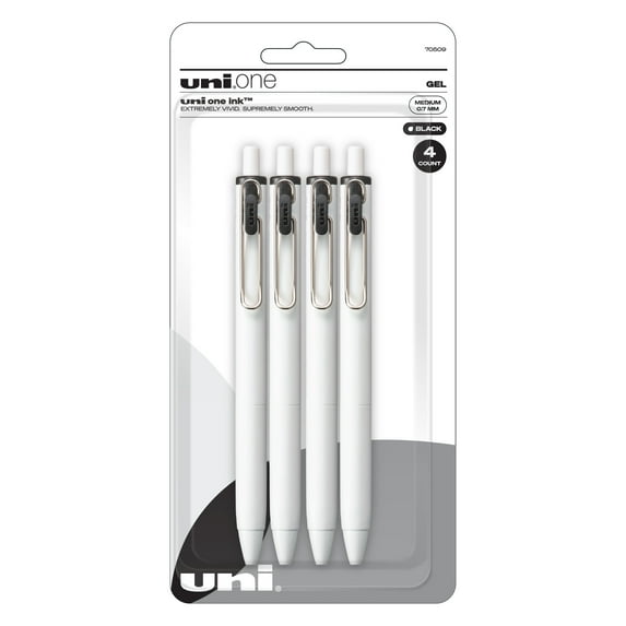 uniball One Retractable Gel Pens, Medium Point (0.7mm), Black Ink, 4 Count