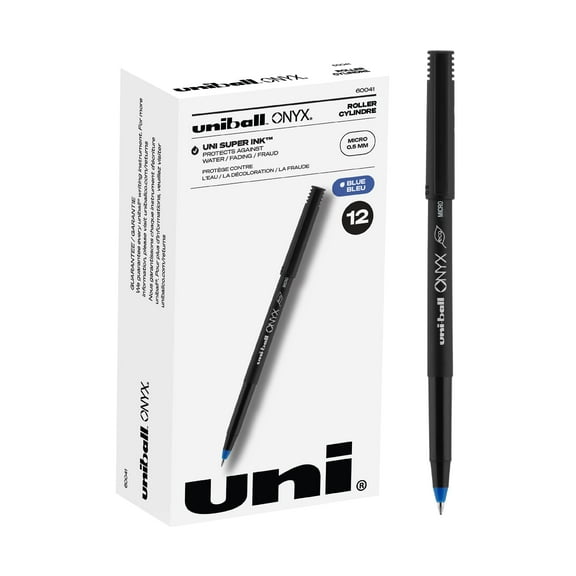 Uniball Onyx Rollerball Stick Pen 12 Pack, 0.5mm Micro Blue Pens, Gel Ink Pens | Office Supplies, Pens, Ballpoint Pen, Colored Pens, Gel Pens, Fine Point, Smooth Writing Pens