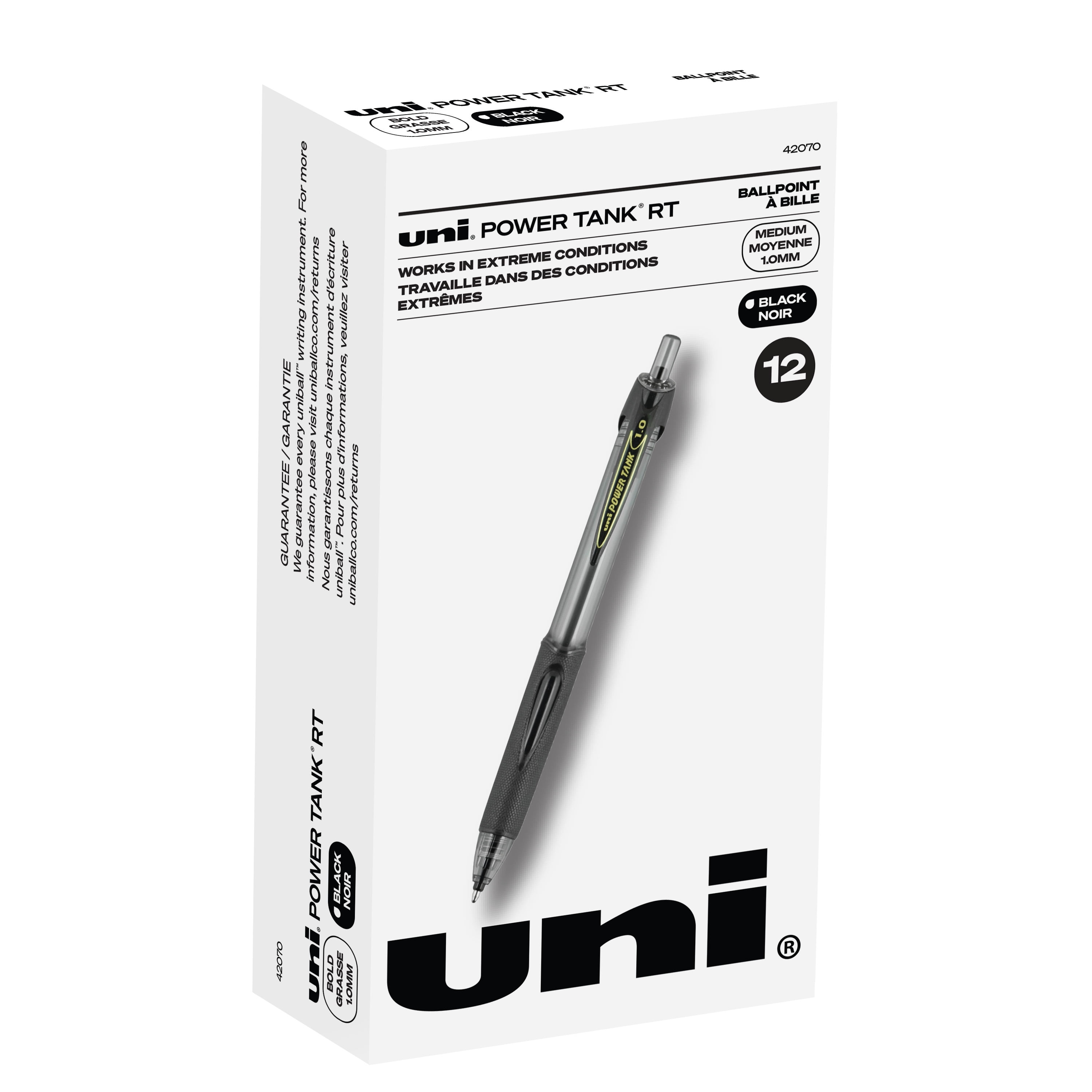 Uniball Power Tank RT Ballpoint Pens, Medium Point (1.0mm), Black Ink, 12  Count