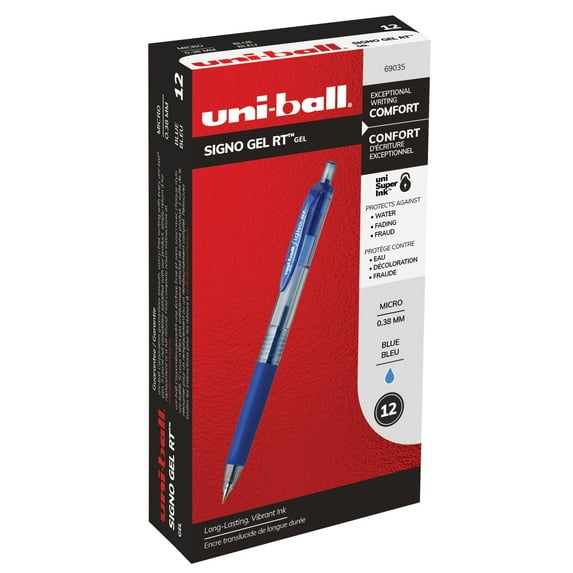 Uniball Retractable Gel Pens, Ultra Micro Point (0.38mm), Blue, 12 Count