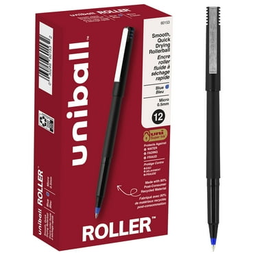 Uniball Roller Ball Stick Pens, Micro Point (0.5mm), Blue Ink, 12 Count