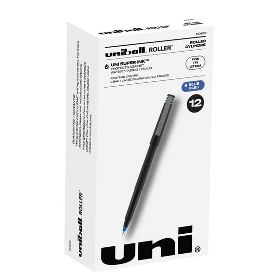 Uniball Roller Rollerball Pens, Fine Point (0.7mm), Blue Ink, 12 Count