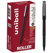 uniball Roller Rollerball Pens, Micro Point, 0.5mm, Black Ink, 12 Count