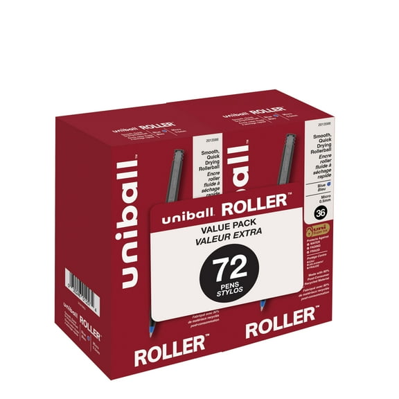 uniball Roller Rollerball Pens, Micro Point (0.5mm), Blue Ink, 72 Count