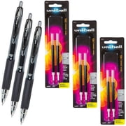 Uniball Signo 207 0.7mm Black Gel Ink Rollerball Pens 33950 with 3 Packs of Refills 70207