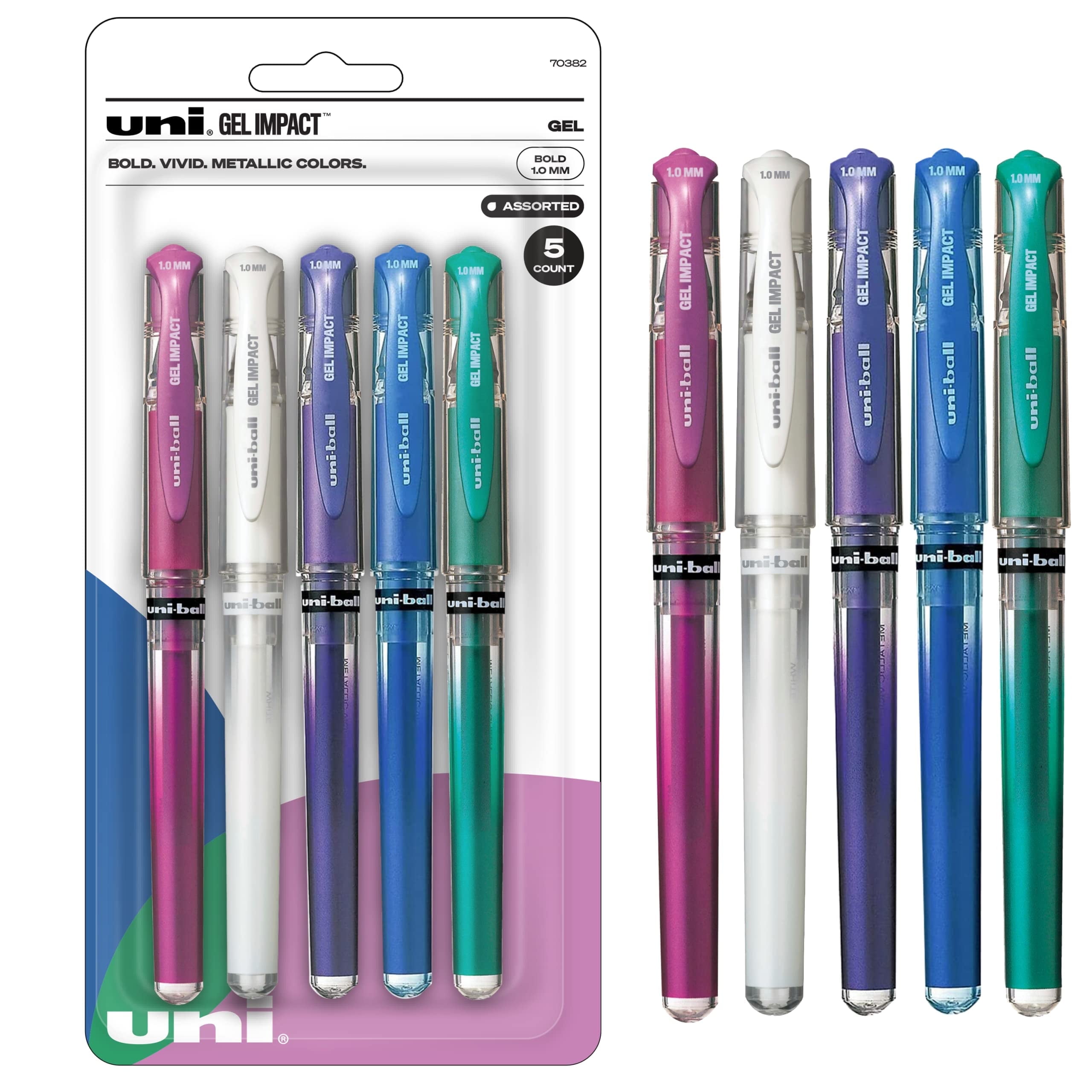 Uniball Signo 207 Gel Impact Stick Gel Pen, 5 Assorted Metallic Pens, 1.0mm Bold Point Gel Pens| Office Supplies, Ink Pens, Colored Pens, Fine Point, Smooth Writing Pens, Ballpoint Pens