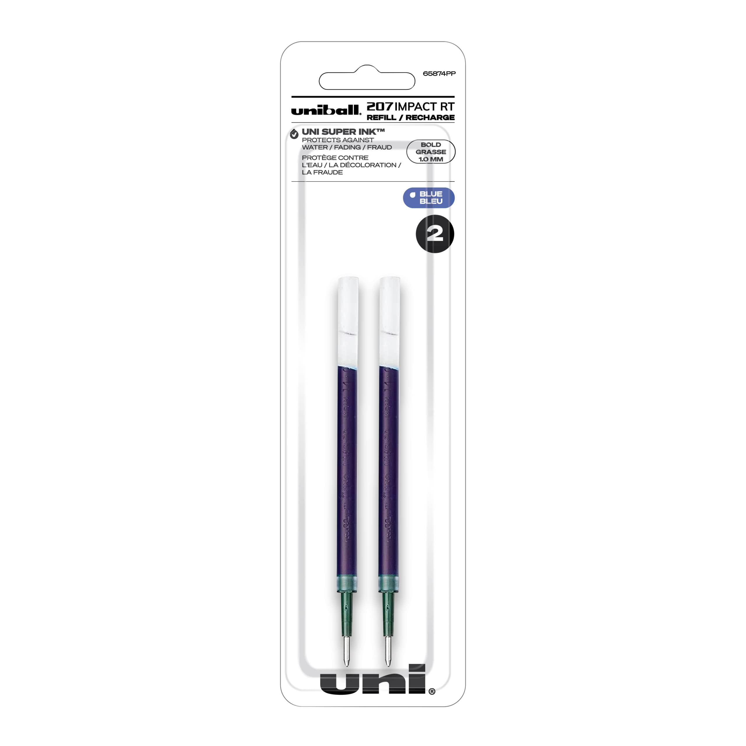 Uniball Signo 207 Impact RT Retractable Gel Pen, 2 Blue Pens, 1.0mm Bold Point Gel Pens Office