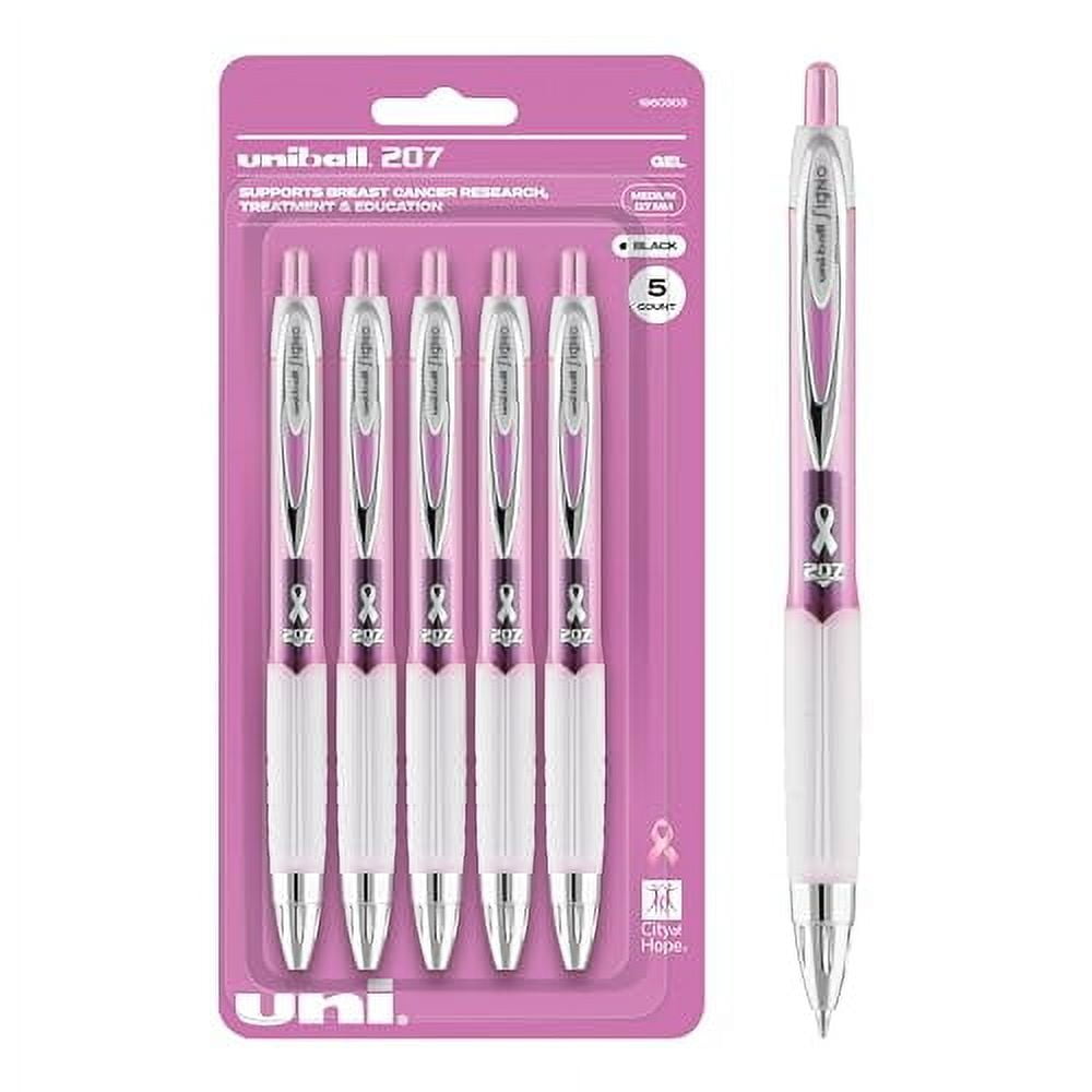 Uniball Signo 207 Pink Ribbon Gel Pen, 0.7mm Black, 5 Pack - Office Supplies by Uni-ball