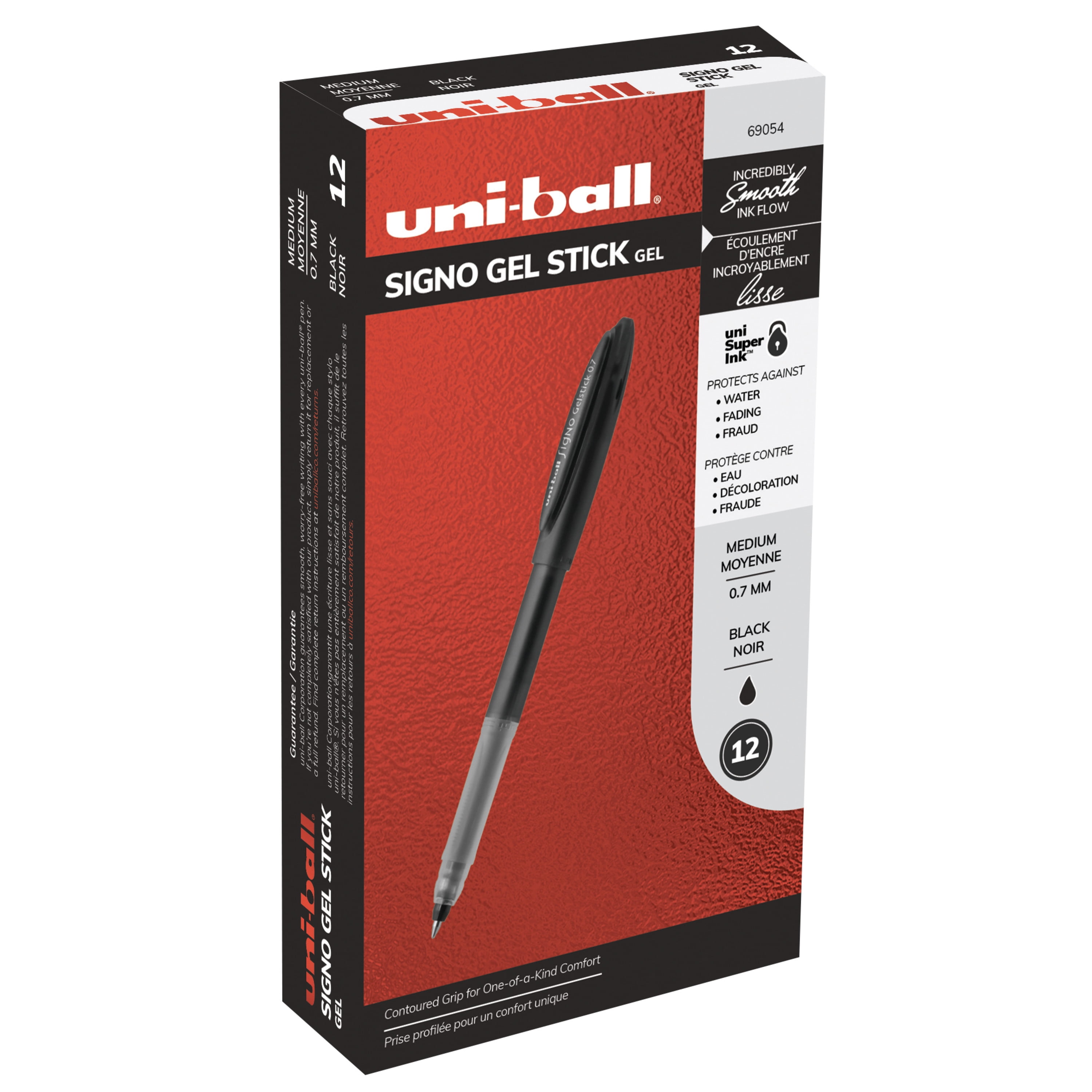 Uniball Signo Gel Stick Pens, Medium Point Black Ink, 12