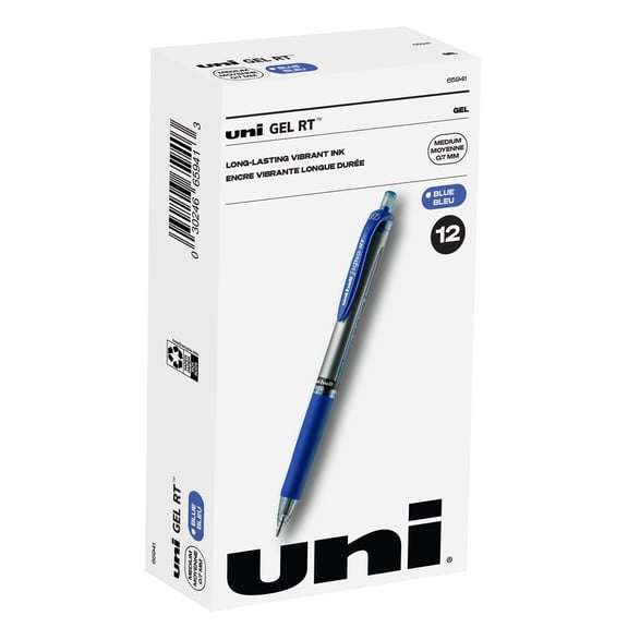 Uniball Signo Retractable Gel Pens, Medium Point (0.7mm), Blue Ink, 12 Count