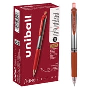 uniball Signo Retractable Gel Pens, Medium Point 0.7mm, Red Ink, 12 Count