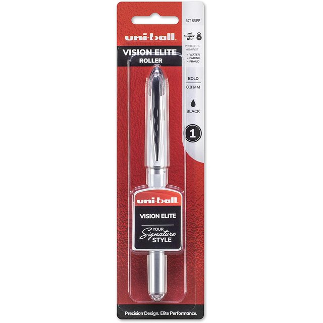 Uniball Vision Elite Rollerball Pens, Black Pen, Bold Pens with 0.8mm