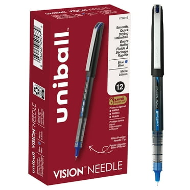 Uniball Vision Needle Rollerball Pens, Micro Point (0.5mm), Blue Ink, 12 Count