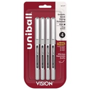 uniball Vision Rollerball Pens, Fine Point, 0.7mm, Black Ink, 4 Count