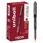 uniball Vision Rollerball Pens, Micro Point 0.5mm, Red Ink, 12 Count